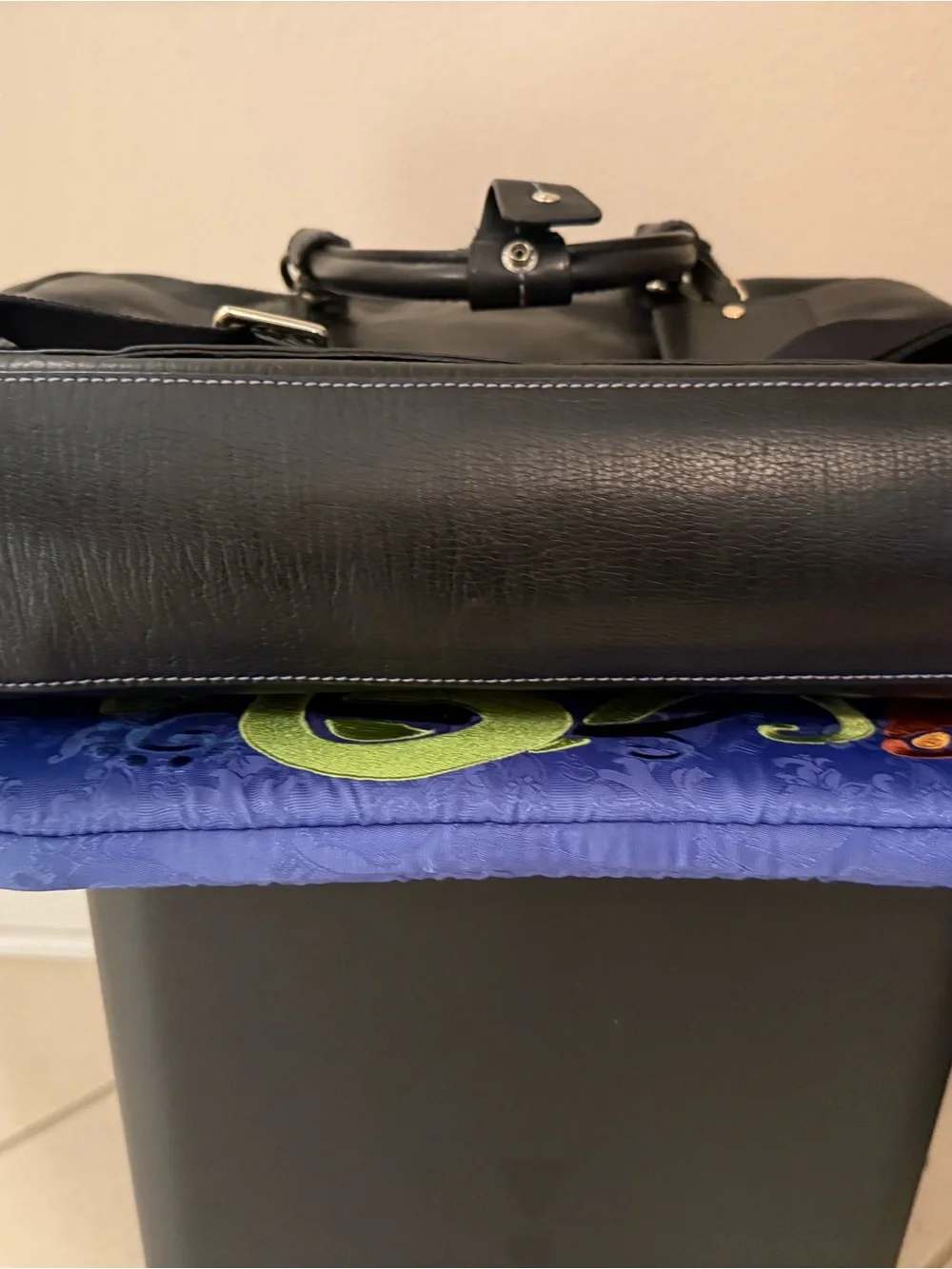 Tumi Carlos Falchi Black/Blue Leather Laptop Briefcase with Dual Front Pockets